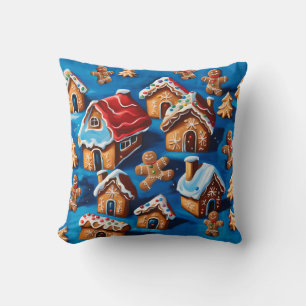 Christmas ginger Cookies Houses Trees Holiday deco Throw Pillow