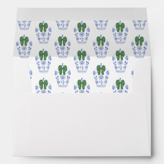 Christmas Ginger Jar Green Ribbon Return Address Envelope (Back (Bottom))