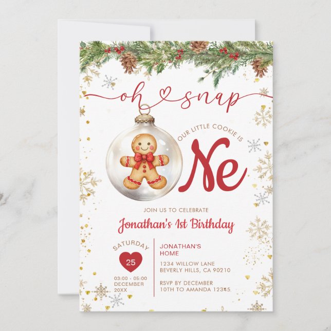 Christmas Gingerbread 1st Birthday Cookie Party Invitation (Front)
