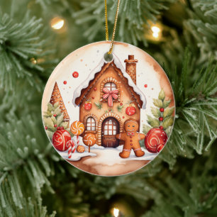 Christmas gingerbread add message watercolor ceramic ornament