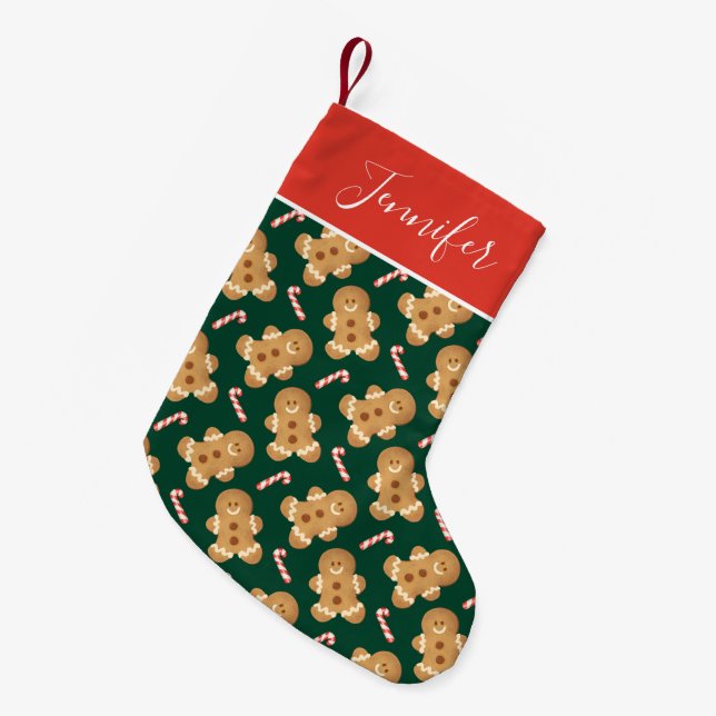 Christmas Gingerbread and Candy Cane Pattern Small Christmas Stocking (Front (Hanging))