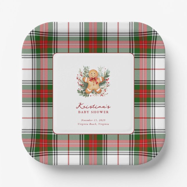 Christmas Gingerbread Baby Shower  Paper Plate (Front)