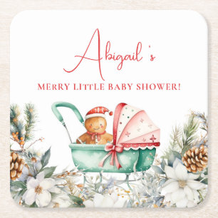 Christmas Gingerbread Baby Shower Square Paper Coaster