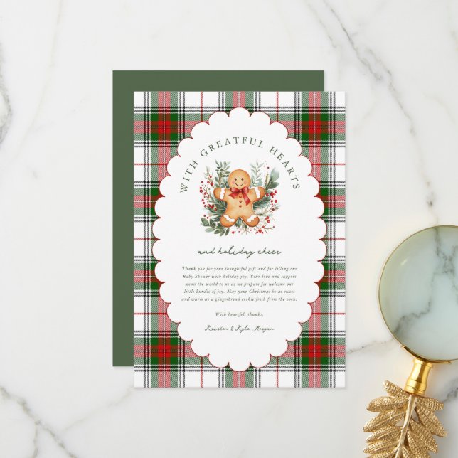 Christmas Gingerbread Baby Shower  Thank You Card (Front/Back In Situ)