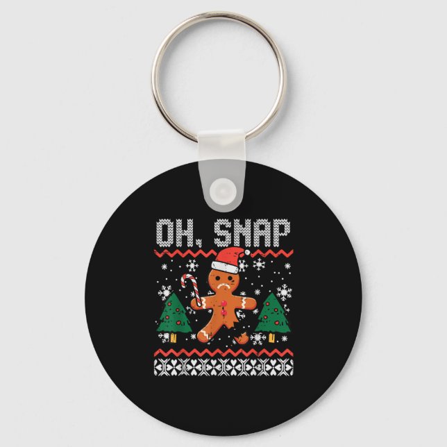 Christmas Gingerbread Broken Oh Snap Ugly Xmas Men Keychain (Front)