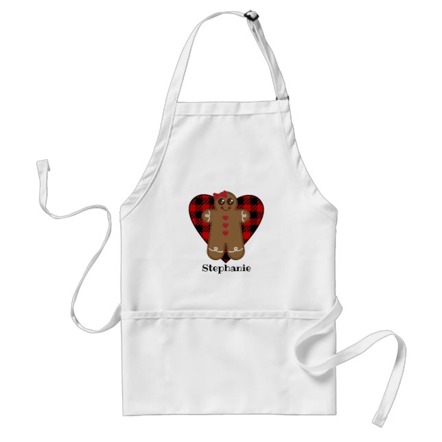Christmas Gingerbread Buffalo Plaid Standard Apron (Front)