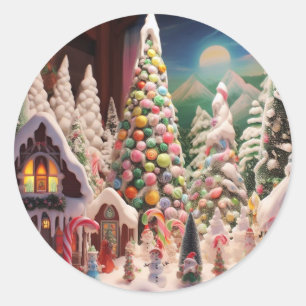 Christmas Gingerbread Candy Greeting Card Classic Round Sticker