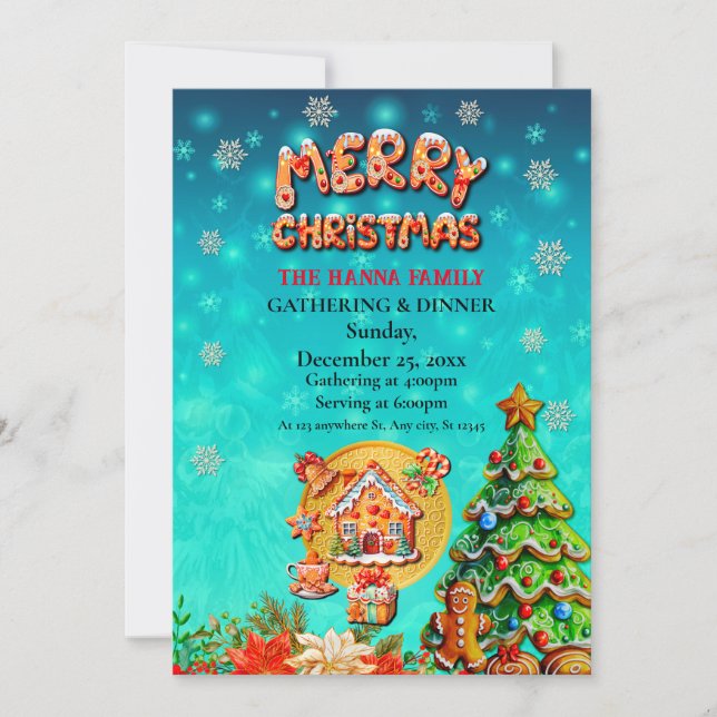 Christmas Gingerbread Candy House, and New Year In Invitation (Front)