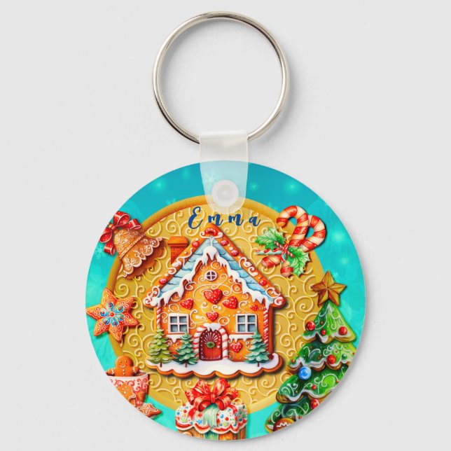 Christmas Gingerbread Candy House, and New Year Keychain (Front)