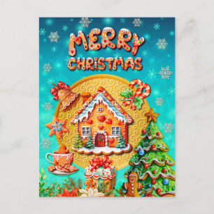 Christmas Gingerbread Candy House, and New Year Postcard