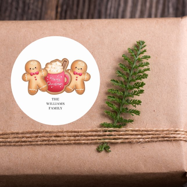Christmas Gingerbread Cocoa Name Classic Round Sticker (Creator Uploaded)