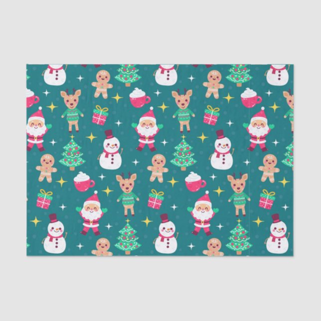 Christmas Gingerbread, Cocoa, Reindeer and Santa  Tissue Paper (Front)