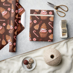 Christmas Gingerbread Cookie Cupcake Wrapping Paper