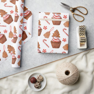 Christmas Gingerbread Cookie Cupcake Wrapping Paper