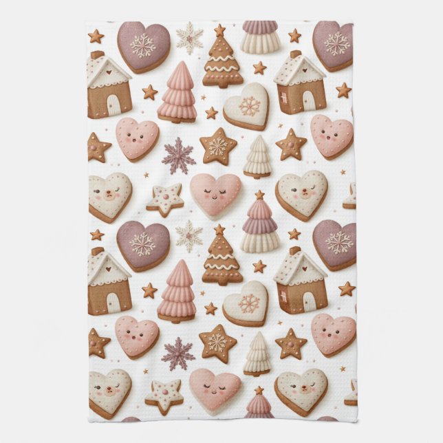 Christmas Gingerbread Cookie Pattern Kitchen Towel (Vertical)
