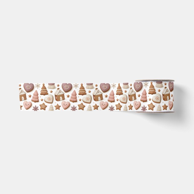 Christmas Gingerbread Cookie Pattern Satin Ribbon (Front)