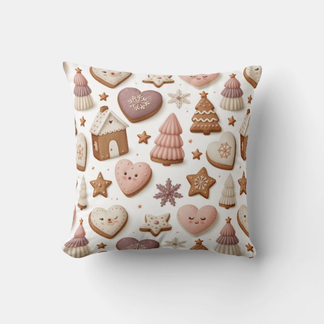 Christmas Gingerbread Cookie Pattern Throw Pillow (Front)