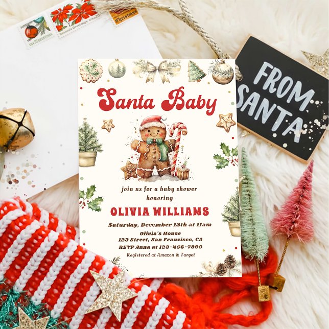 Christmas Gingerbread Cookie Santa Baby Shower Invitation (Creator Uploaded)