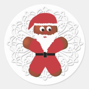 Christmas Gingerbread Cookie Santa Doily Classic Round Sticker