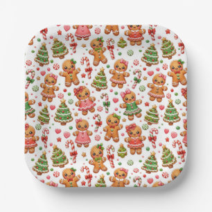 Christmas Gingerbread Cookies and Candy Canes Paper Plate