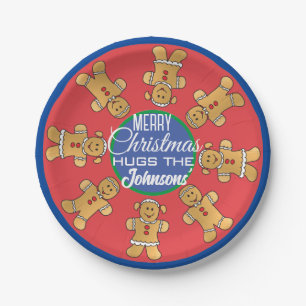 Christmas Gingerbread Cookies Blue Paper Plate