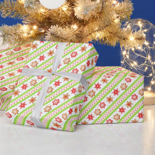 Christmas Gingerbread Cookies Green Wrapping Paper