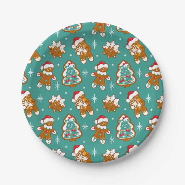 Christmas Gingerbread Cookies Paper Plate (Front)