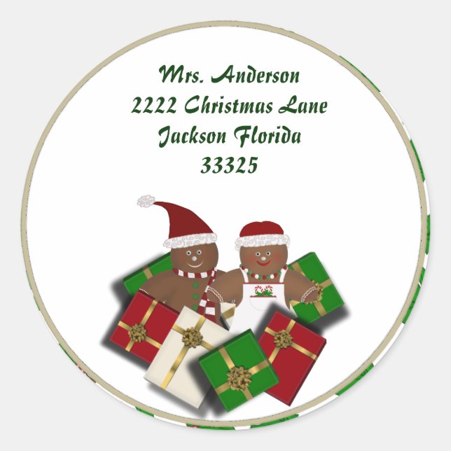Christmas Gingerbread Couple Address Stickers (Front)