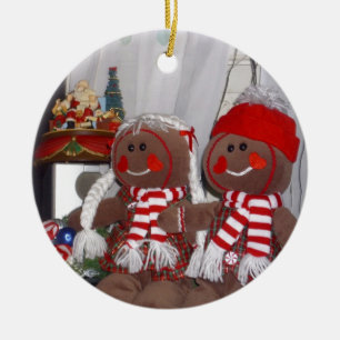 Christmas Gingerbread Couple Plush Stuffed Animals Ceramic Ornament