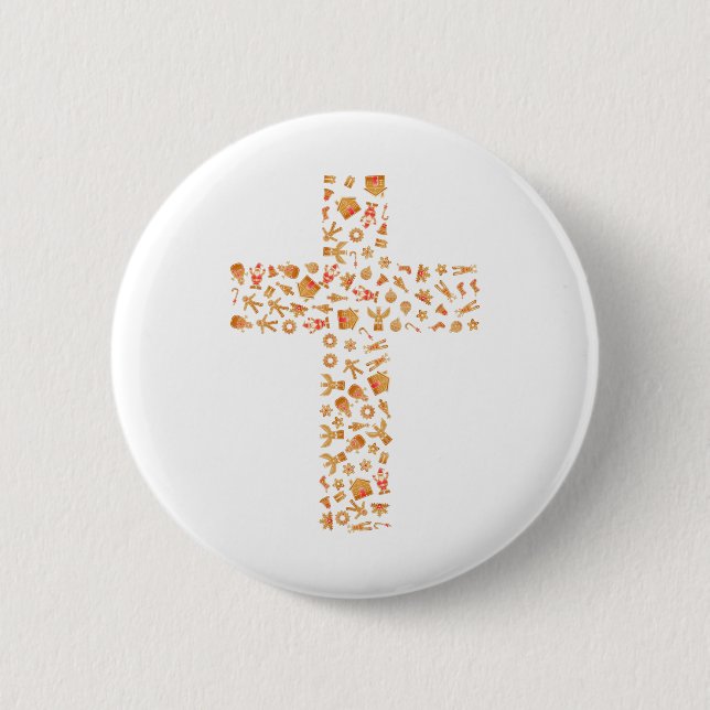 Christmas Gingerbread Cross 2 Inch Round Button (Front)