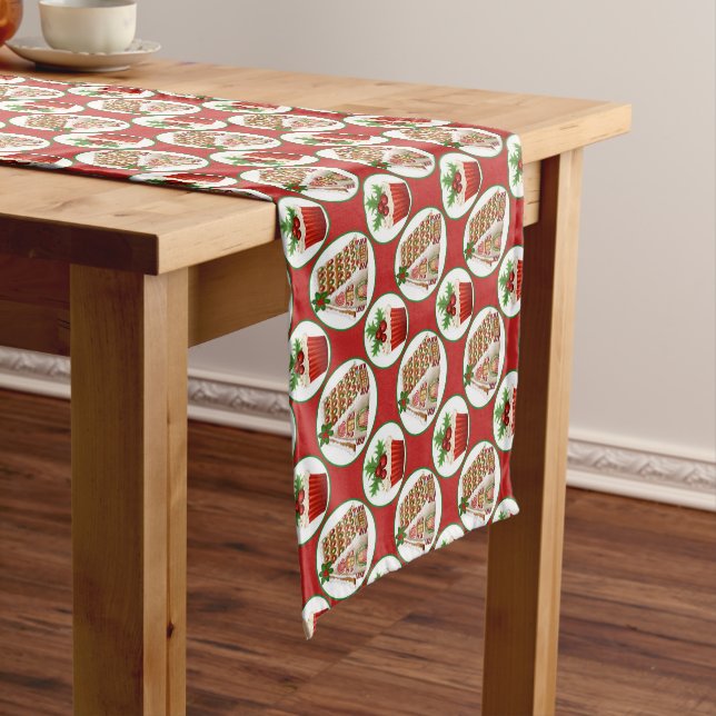 Christmas gingerbread cupcake pattern short table runner (In Situ)