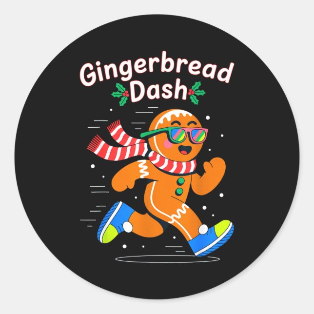 Christmas Gingerbread Dash Running Runner Xmas Mar Classic Round Sticker (Front)