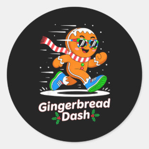 Christmas Gingerbread Dash Running Runner Xmas Mar Classic Round Sticker