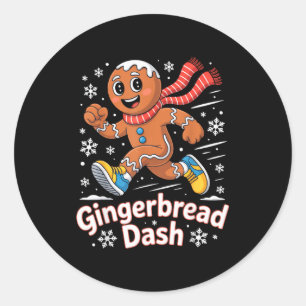 Christmas Gingerbread Dash Running Runner Xmas Mar Classic Round Sticker