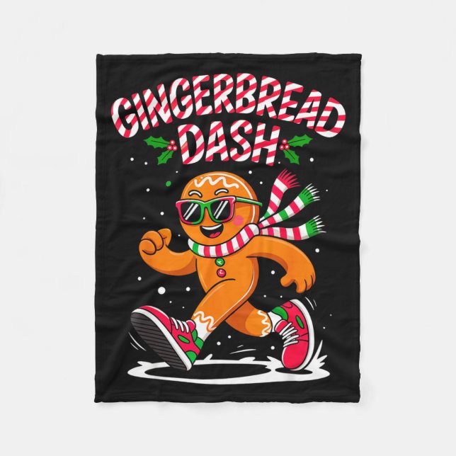 Christmas Gingerbread Dash Running Runner Xmas Mar Fleece Blanket (Front)