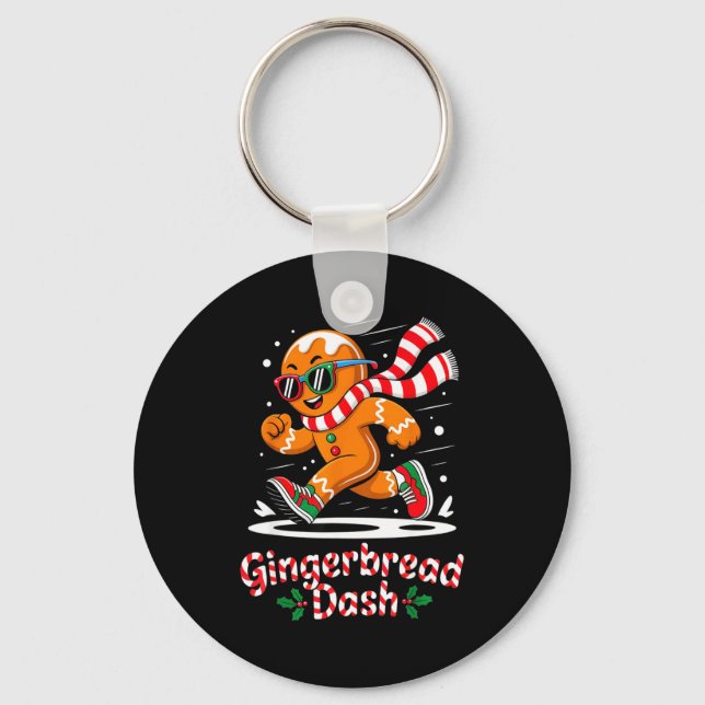 Christmas Gingerbread Dash Running Runner Xmas Mar Keychain (Front)
