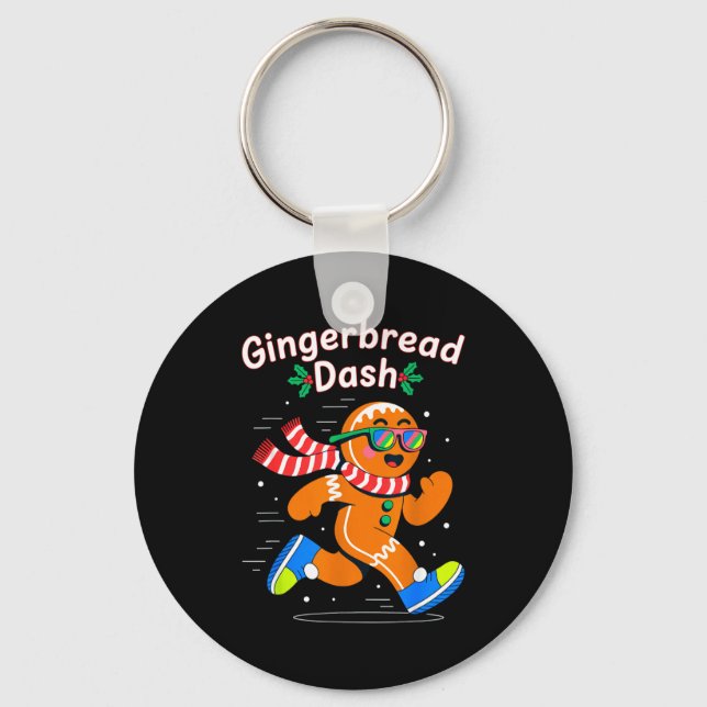 Christmas Gingerbread Dash Running Runner Xmas Mar Keychain (Front)