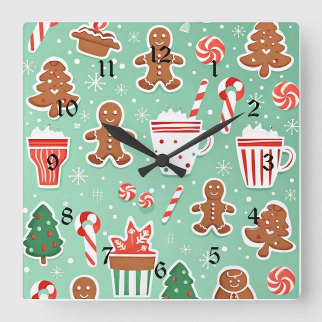 Christmas Gingerbread design Square Wall Clock (Front)