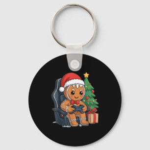 Christmas Gingerbread Gamer Chair Holiday Gaming B Keychain