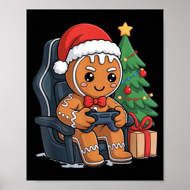 Christmas Gingerbread Gamer Chair Holiday Gaming B Poster (Front)