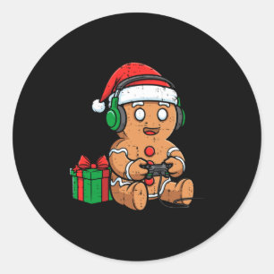 Christmas Gingerbread Gamer Xmas Gaming Boys Kids Classic Round Sticker