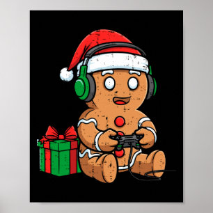 Christmas Gingerbread Gamer Xmas Gaming Boys Kids Poster