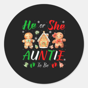 Christmas Gingerbread Gender Reveal He Or She Aunt Classic Round Sticker