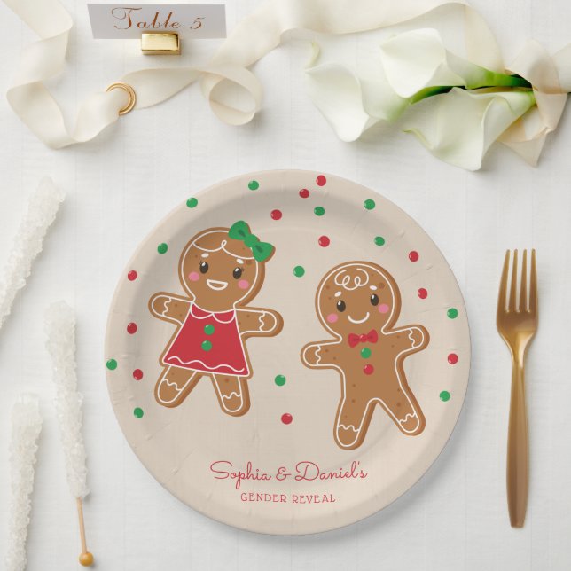 Christmas Gingerbread Gender Reveal Paper Plate (Wedding)