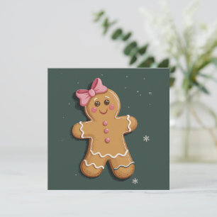 Christmas Gingerbread Girl Pink Bow Coquette  Holiday Card