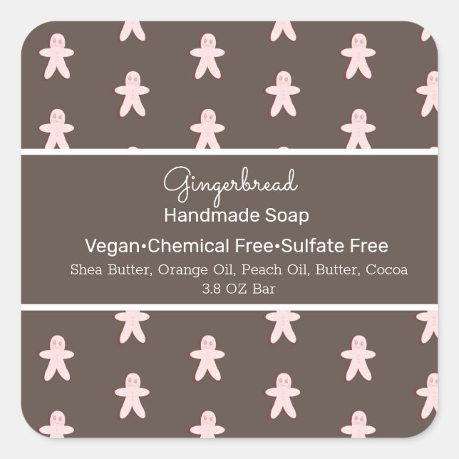Christmas Gingerbread Handmade Soap Branding Square Sticker (Front)