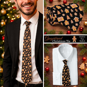 Christmas Gingerbread House and Cookies Pattern Tie