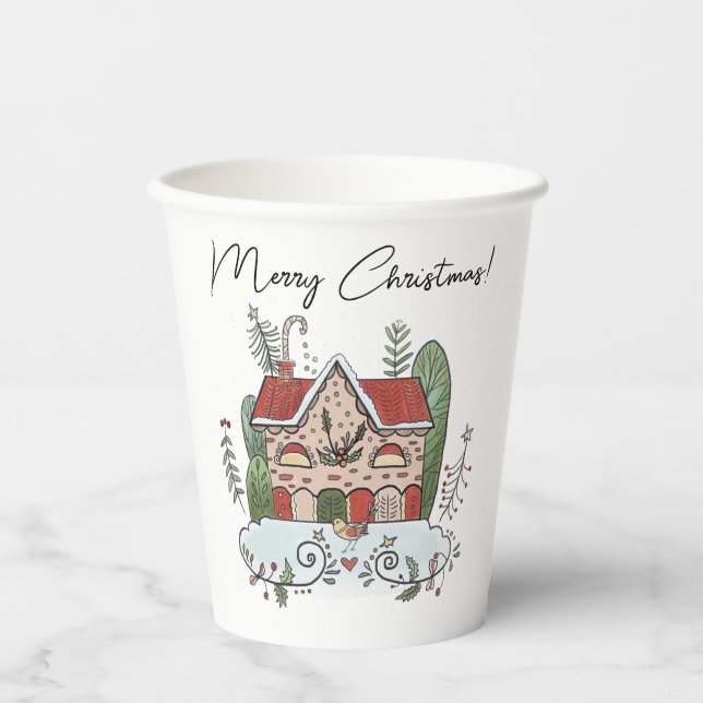 Christmas Gingerbread House Bird Winter  Paper Cups (Front)
