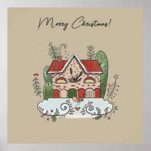 Christmas Gingerbread House Bird Winter  Poster