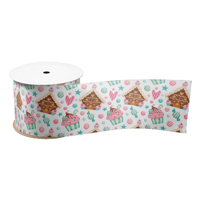 Christmas Gingerbread House, Candy & Cupcakes Satin Ribbon (Spool)